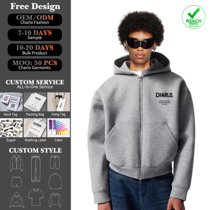 Custom Grey Zip-Up Hoodie | Oversized Streetwear Hooded Sweatshirt | OEM Private Label Manufacturer