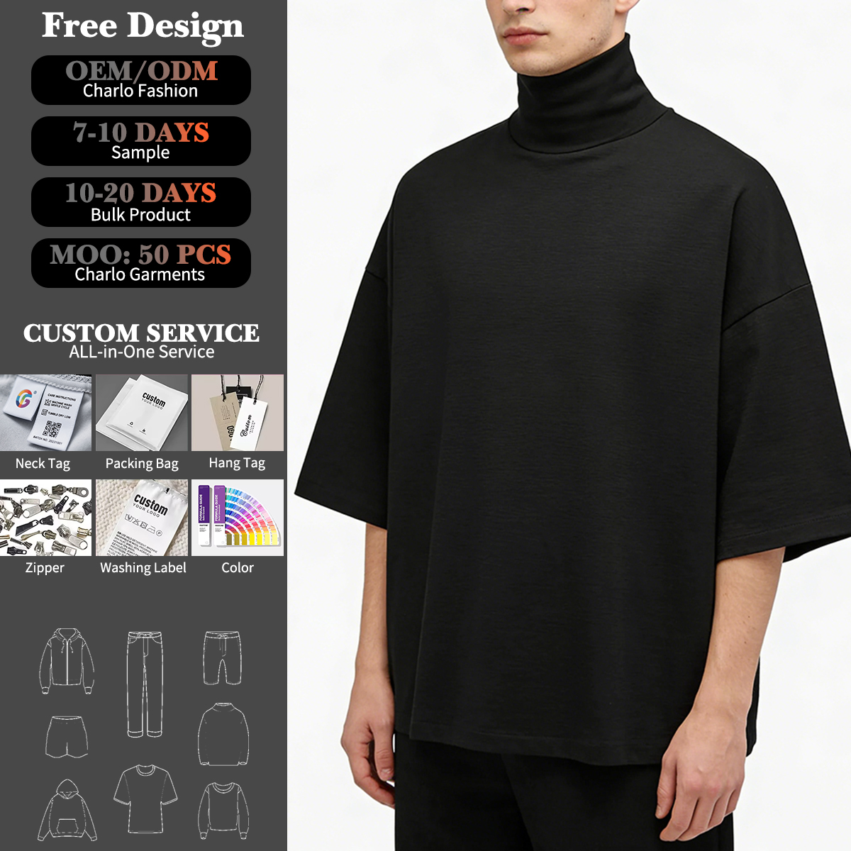 Premium Oversized Turtleneck T-Shirt – Modern Minimalist Streetwear