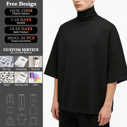 Premium Oversized Turtleneck T-Shirt – Modern Minimalist Streetwear