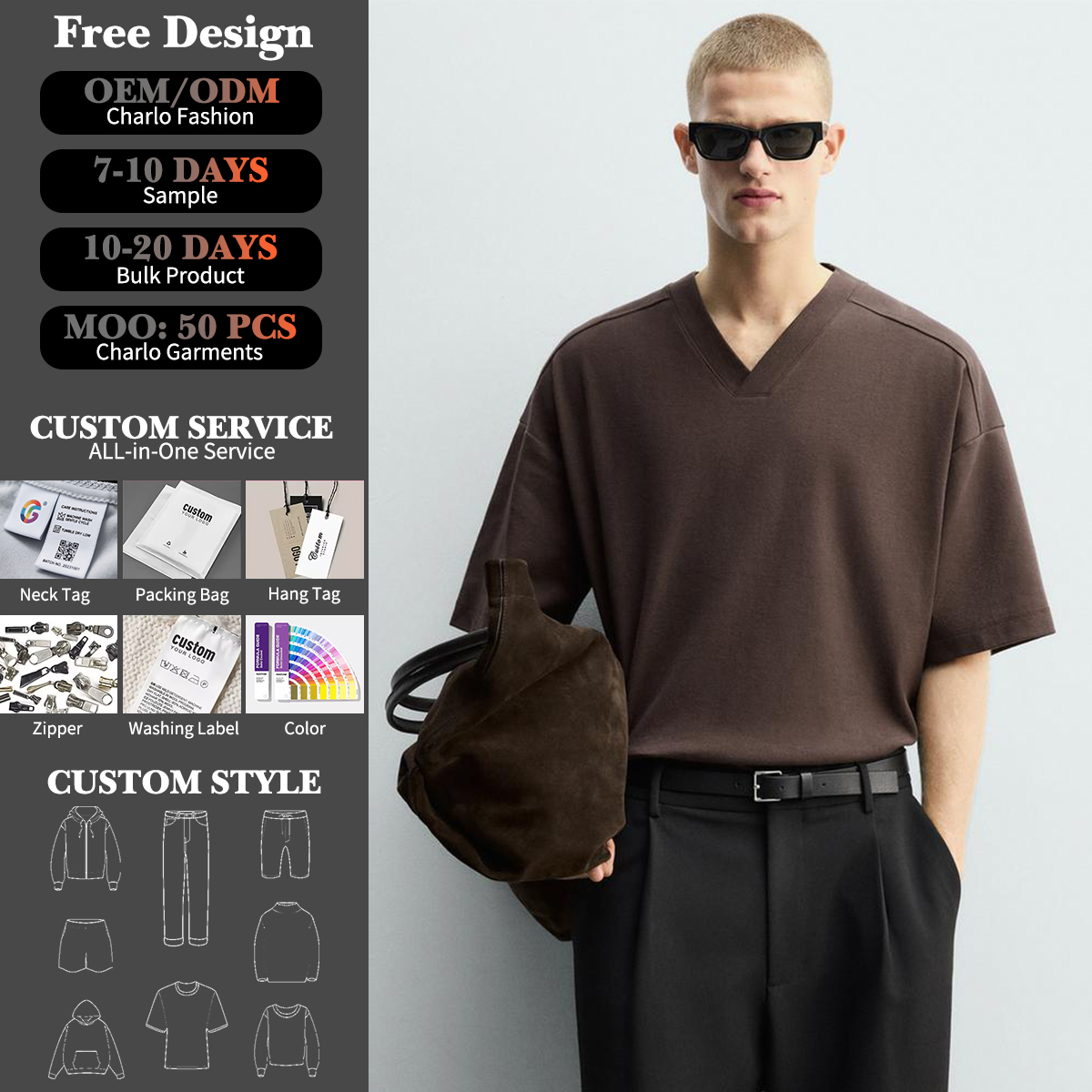 Oversized V-Neck T-Shirt | Minimalist Streetwear Tee | OEM/ODM Custom Apparel Manufacturer