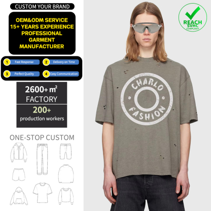 Charlo Distressed Logo Tee – Vintage Streetwear Short Sleeve