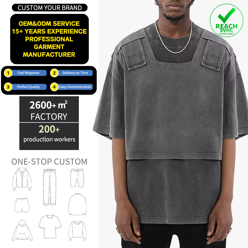 Vintage Washed Layered Streetwear T-Shirt | Custom Fashion Tee | OEM/ODM Garment Manufacturer