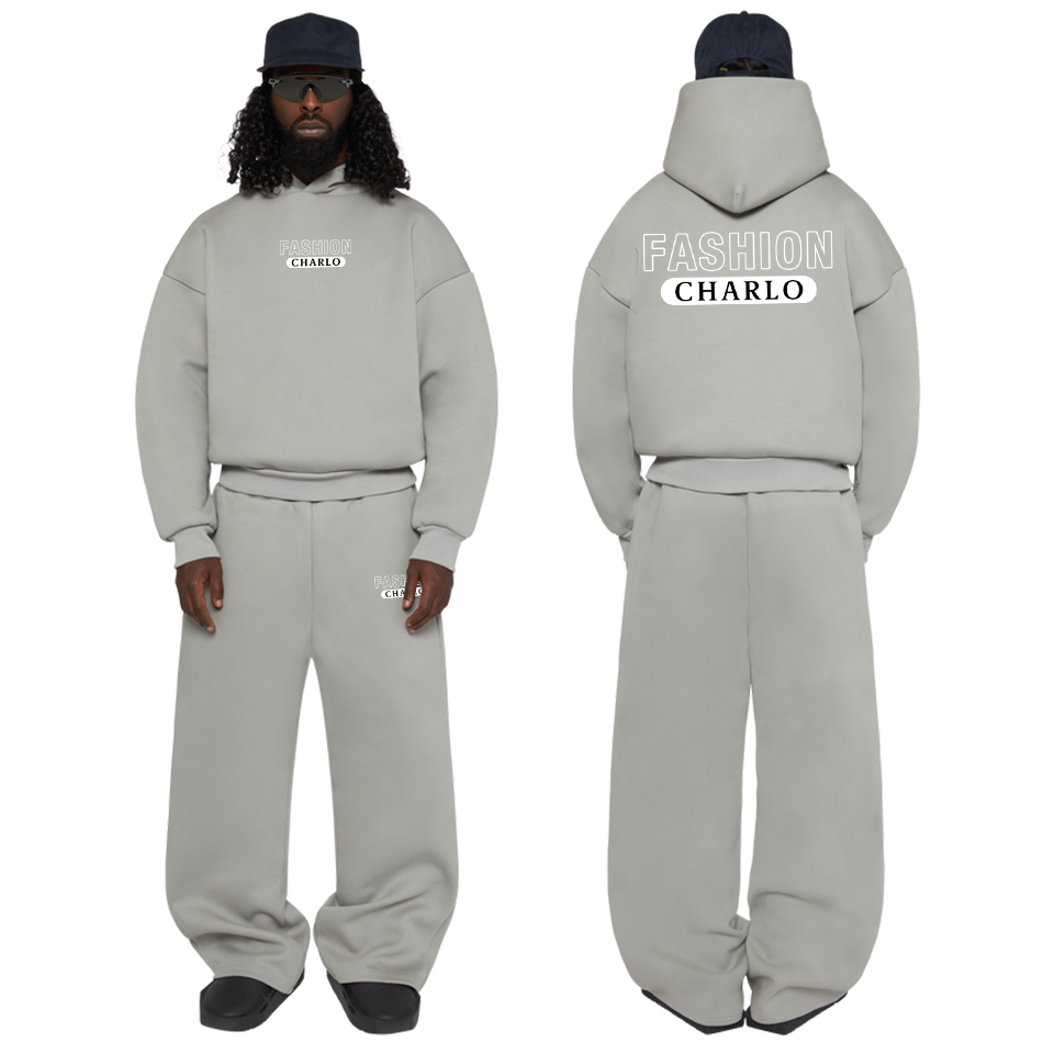 Custom Grey Fleece Hoodie & Sweatpants Set – Streetwear Comfort Tracksuit for Men