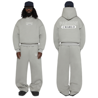 Custom Grey Fleece Hoodie & Sweatpants Set – Streetwear Comfort Tracksuit for Men
