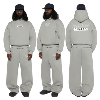 Custom Grey Fleece Hoodie & Sweatpants Set – Streetwear Comfort Tracksuit for Men