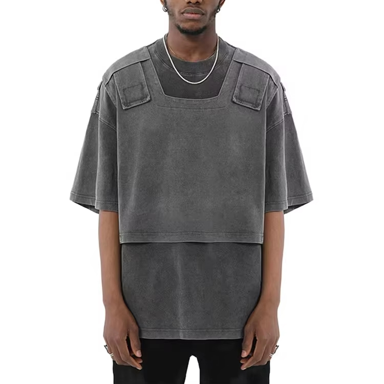 Vintage Washed Layered Streetwear T-Shirt | Custom Fashion Tee | OEM/ODM Garment Manufacturer