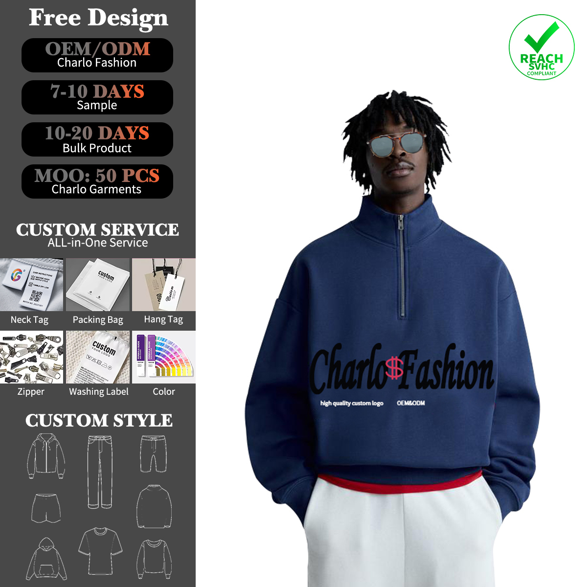 Custom Half Zip Sweatshirt | Oversized Streetwear Quarter Zip Pullover | OEM Private Label Manufacturer