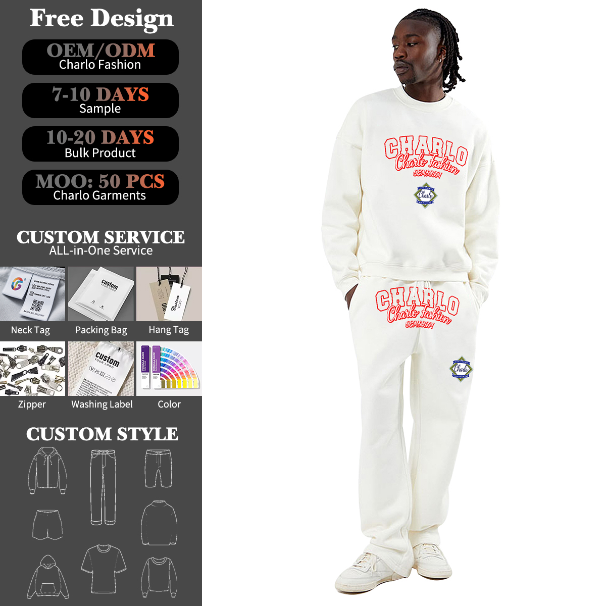Fashion White Graphic Tracksuit Set | Pullover Sweatshirt & Sweatpants | Streetwear Collection