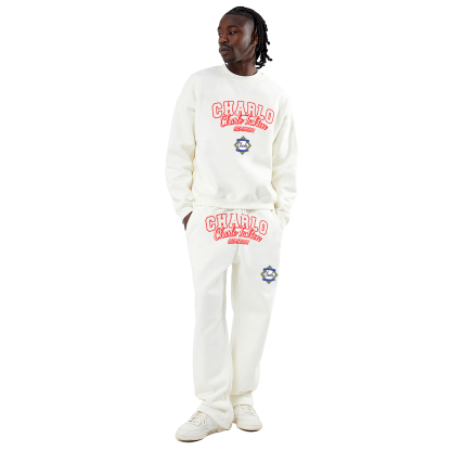 Fashion White Graphic Tracksuit Set | Pullover Sweatshirt & Sweatpants | Streetwear Collection