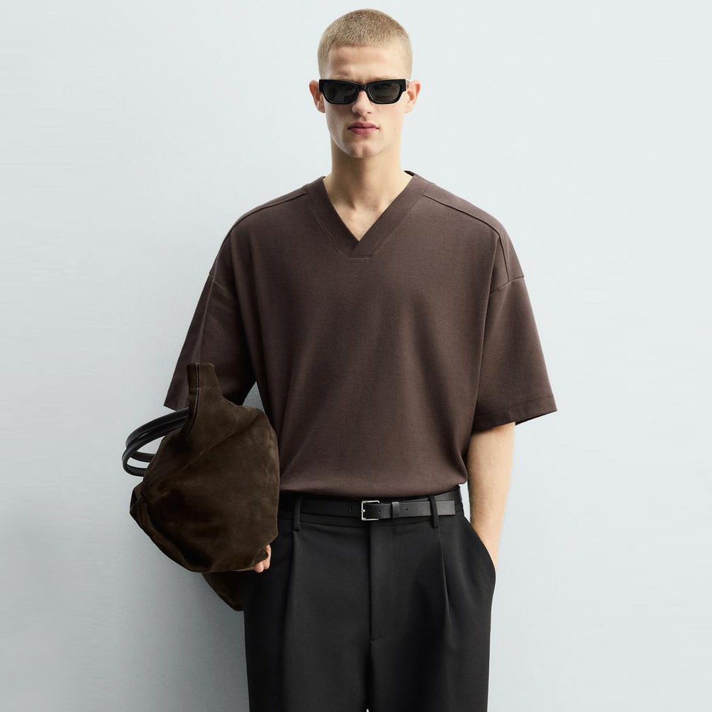 Oversized V-Neck T-Shirt | Minimalist Streetwear Tee | OEM/ODM Custom Apparel Manufacturer