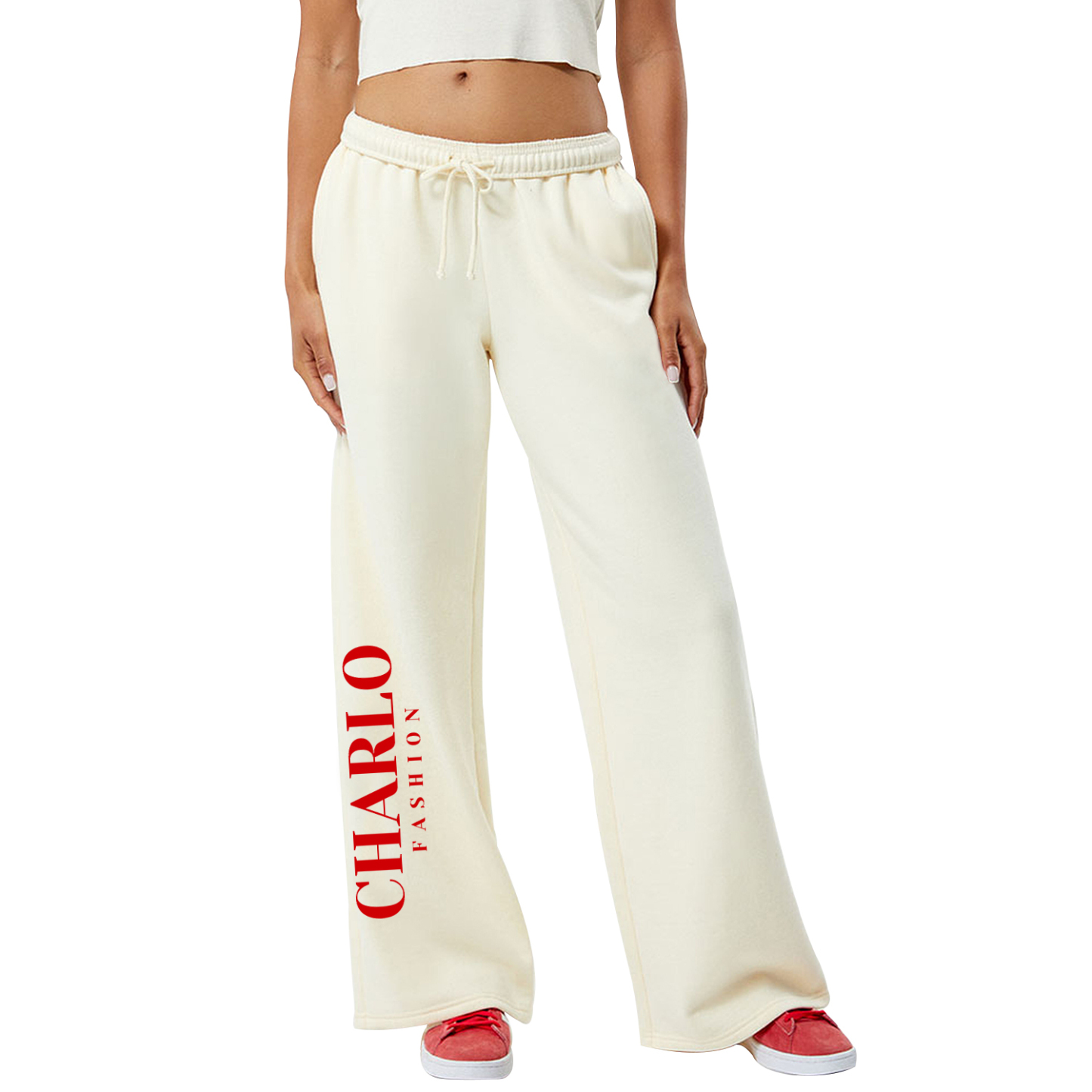 Custom Logo Wide Leg Sweatpants | Cream Color | Personalizable