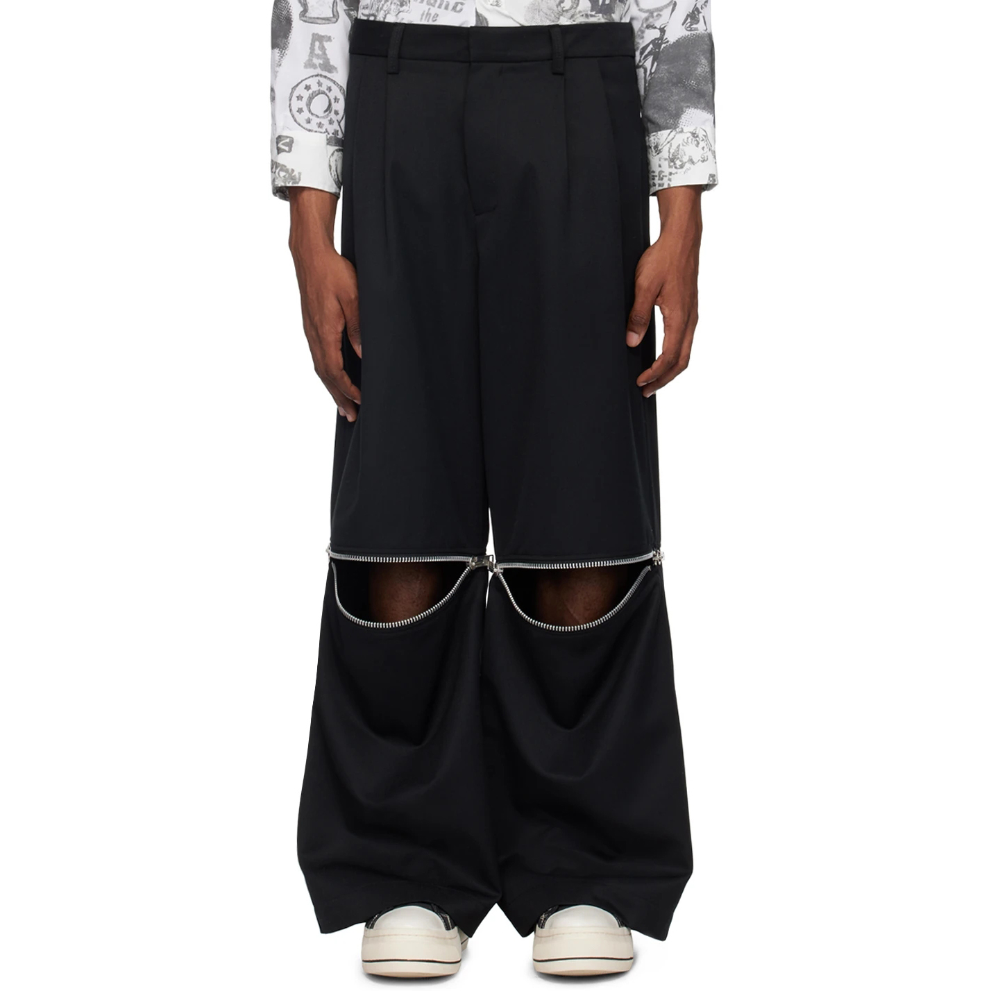 Avant-Garde Wide Leg Pants with Zipper Cut | Customizable Streetwear