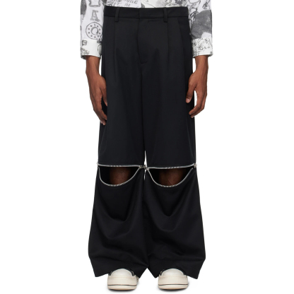 Avant-Garde Wide Leg Pants with Zipper Cut | Customizable Streetwear