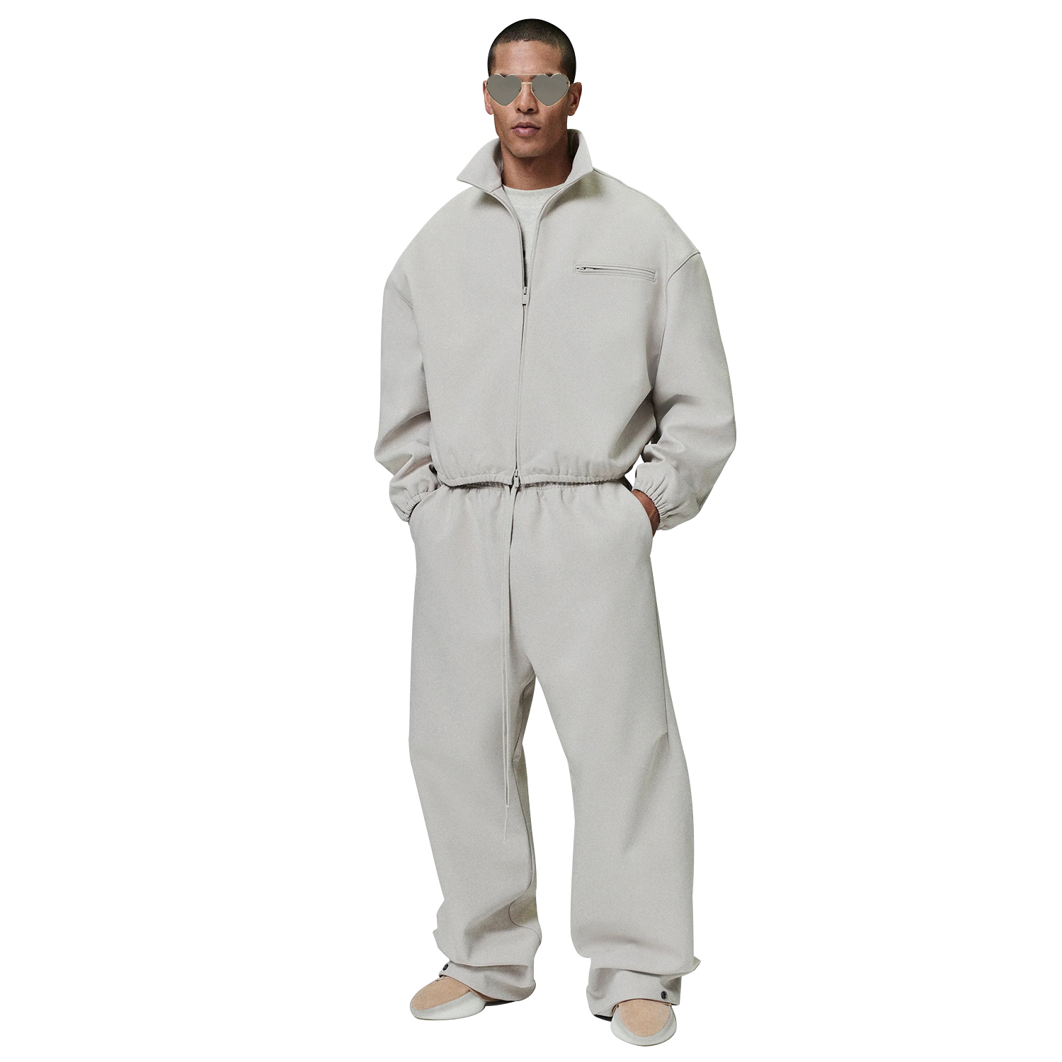 Light Grey Loose Fit Tracksuit | Zip Jacket & Wide-Leg Pants | Customizable