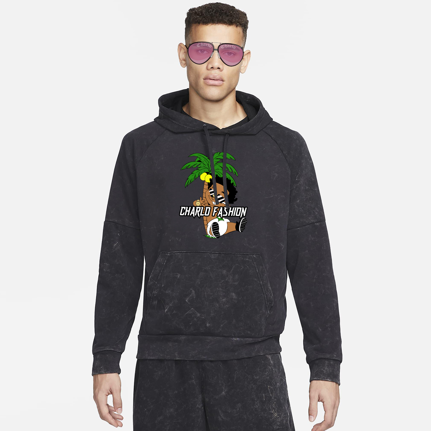 Black Washed Hoodie & Shorts Set | Customizable Streetwear