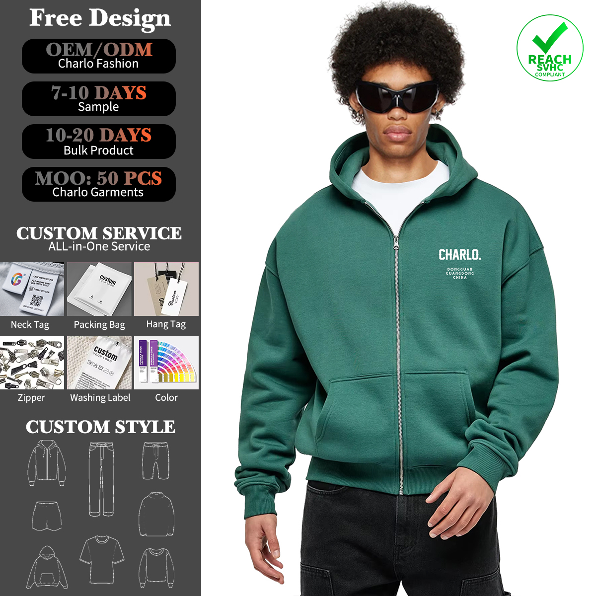Custom Zip-Up Hoodie | Oversized Streetwear Hooded Jacket | OEM/ODM Private Label Clothing