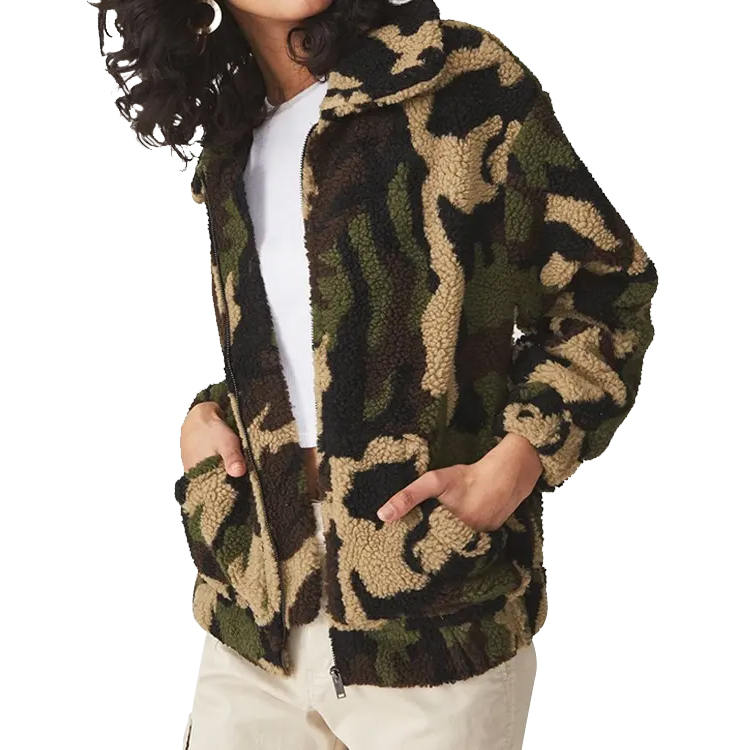 Charlo Fashion Camouflage Sherpa Fleece Jacket – Cozy & Trendy
