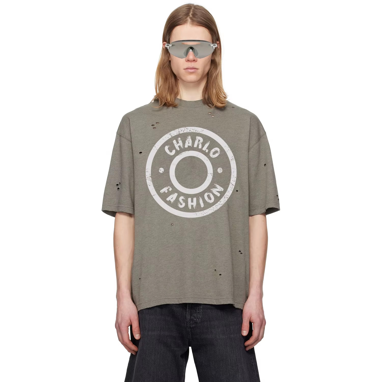 Charlo Distressed Logo Tee – Vintage Streetwear Short Sleeve