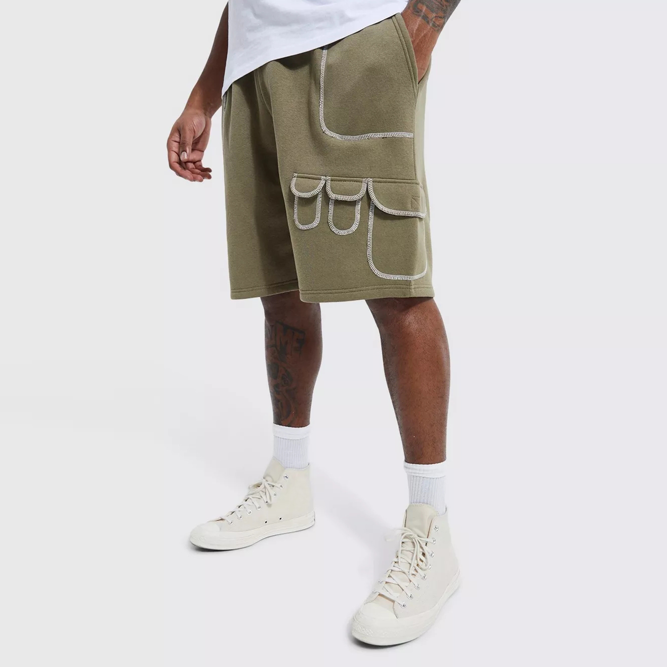 Custom Terry Cargo Shorts with Contrast Stitching – Streetwear Utility Design, Multi-Pocket, OEM/ODM