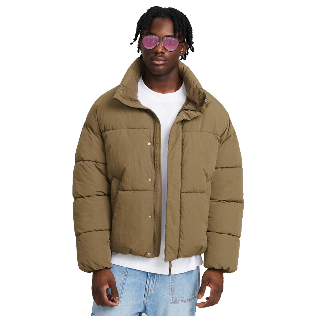 Customizable Khaki Puffer Jacket – Streetwear Outerwear