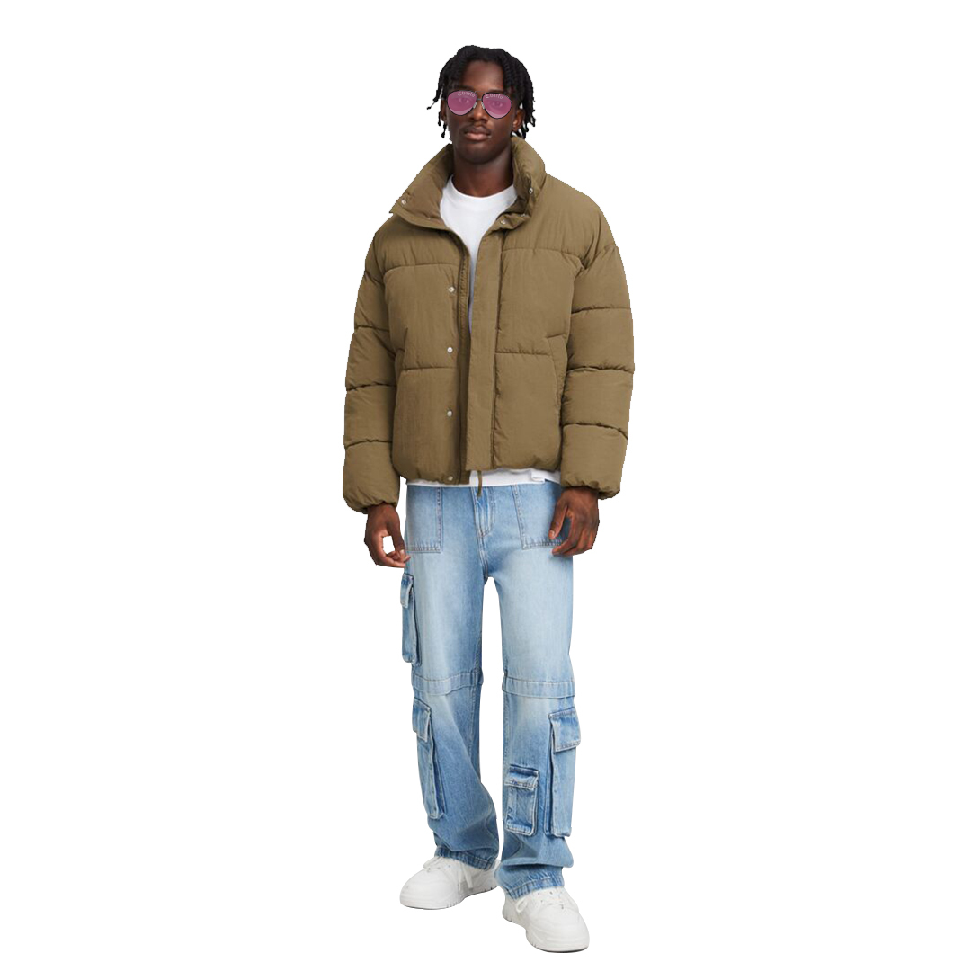 Customizable Khaki Puffer Jacket – Streetwear Outerwear