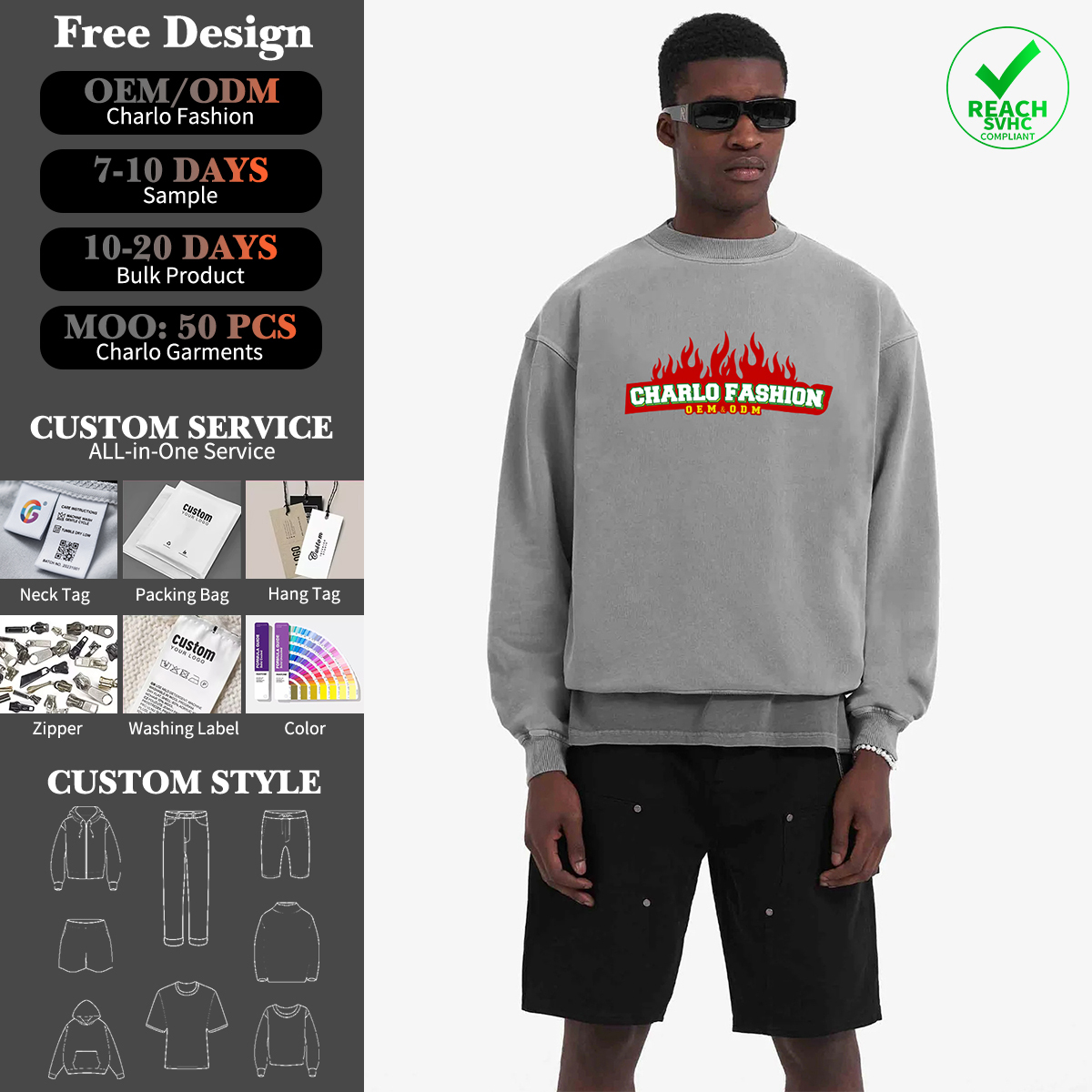 Custom Graphic Crewneck Sweatshirt | Oversized Streetwear Pullover | OEM Private Label Manufacturer