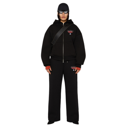 Premium Black Streetwear Tracksuit – Relaxed Fit Zip Hoodie & Wide-Leg Sweatpants, Customizable