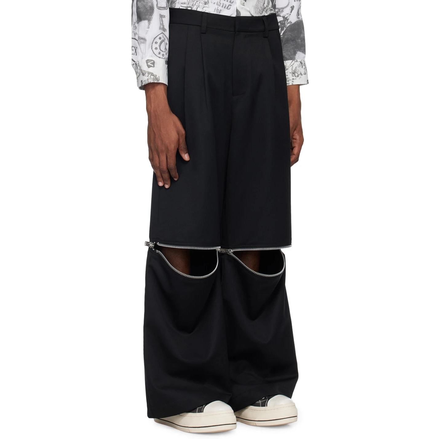 Avant-Garde Wide Leg Pants with Zipper Cut | Customizable Streetwear