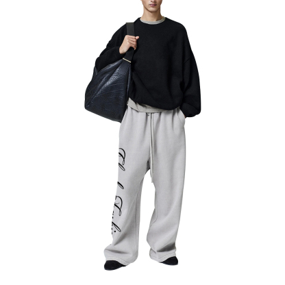 Custom Logo Wide-Leg Sweatpants | Light Grey | Personalizable