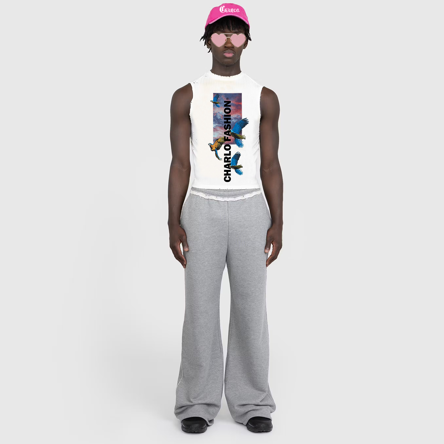 Light Grey Wide-Leg Sweatpants | Frayed Back Pocket | Customizable