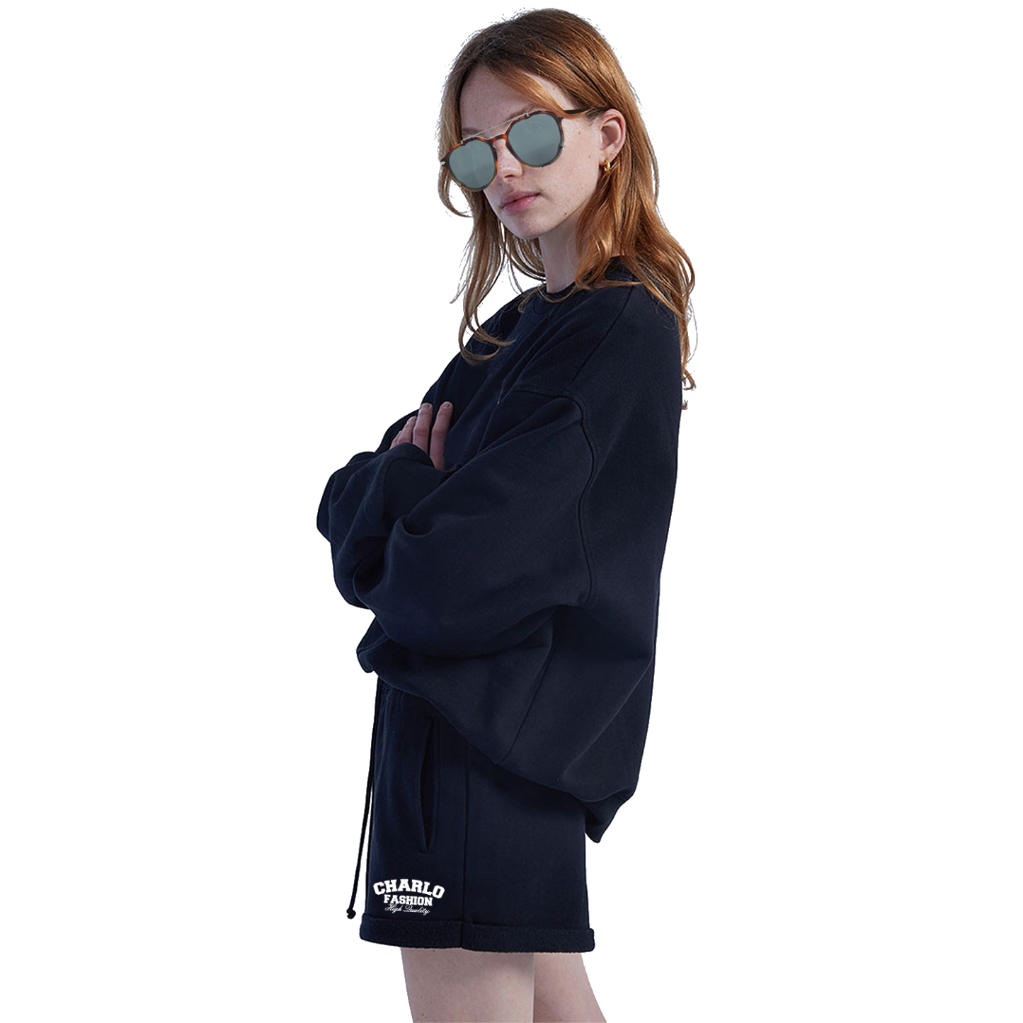 Navy Sweatshirt & Shorts Set | Casual Streetwear | Customizable Logo