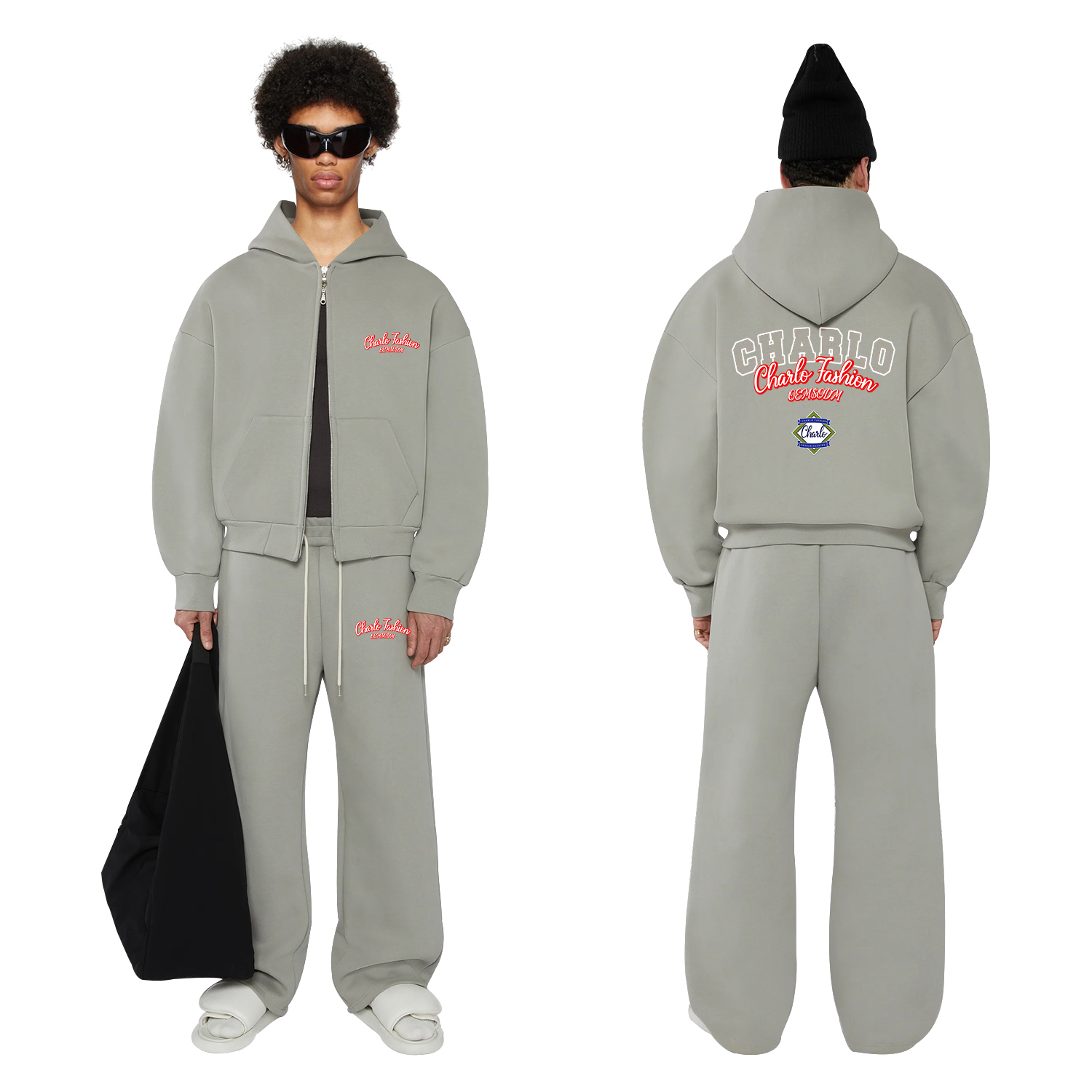 Black Hoodie & Wide-Leg Pants Set | Custom Embroidery & Print Options