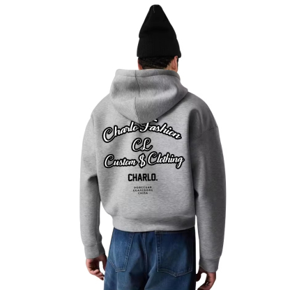 Custom Grey Zip-Up Hoodie | Oversized Streetwear Hooded Sweatshirt | OEM Private Label Manufacturer
