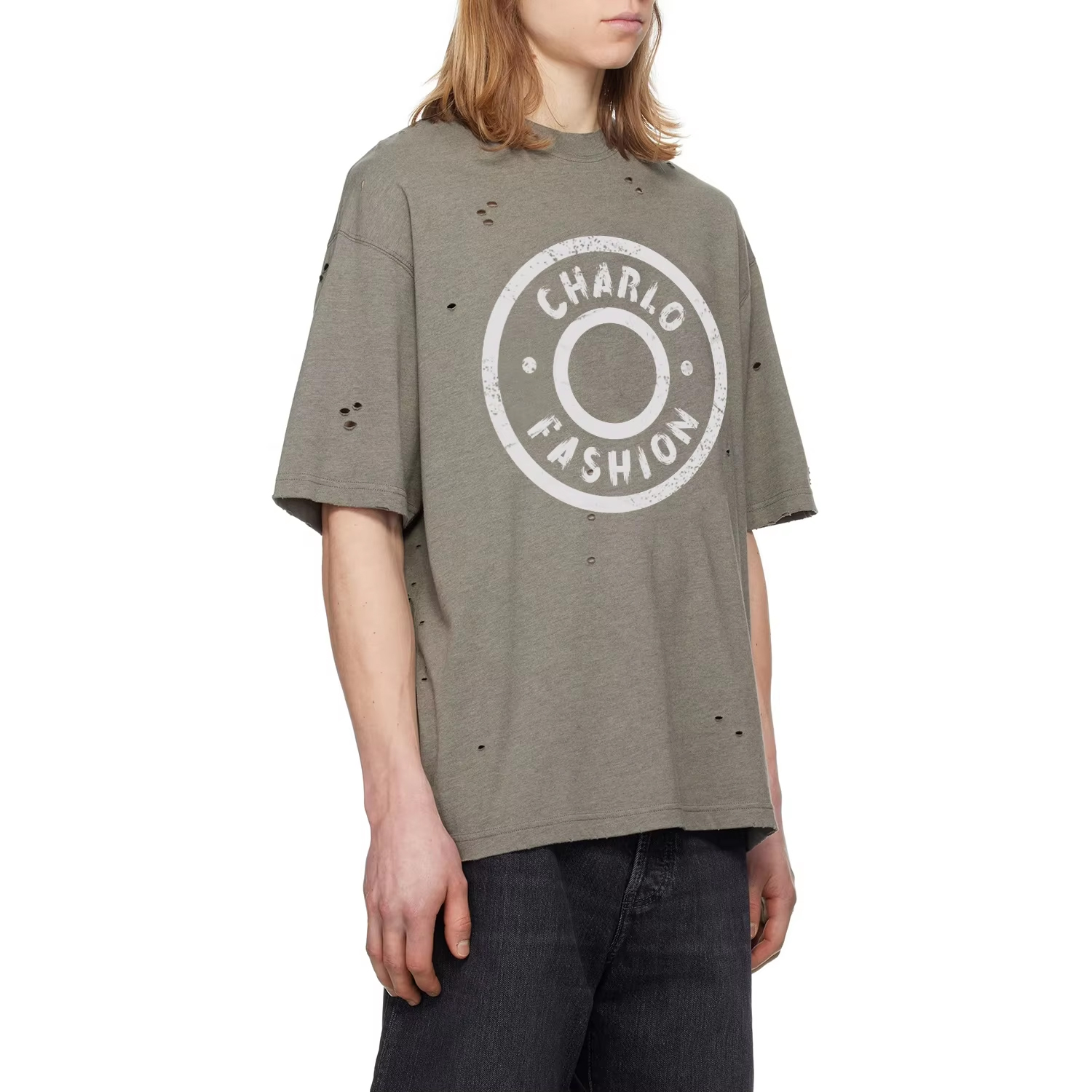 Charlo Distressed Logo Tee – Vintage Streetwear Short Sleeve