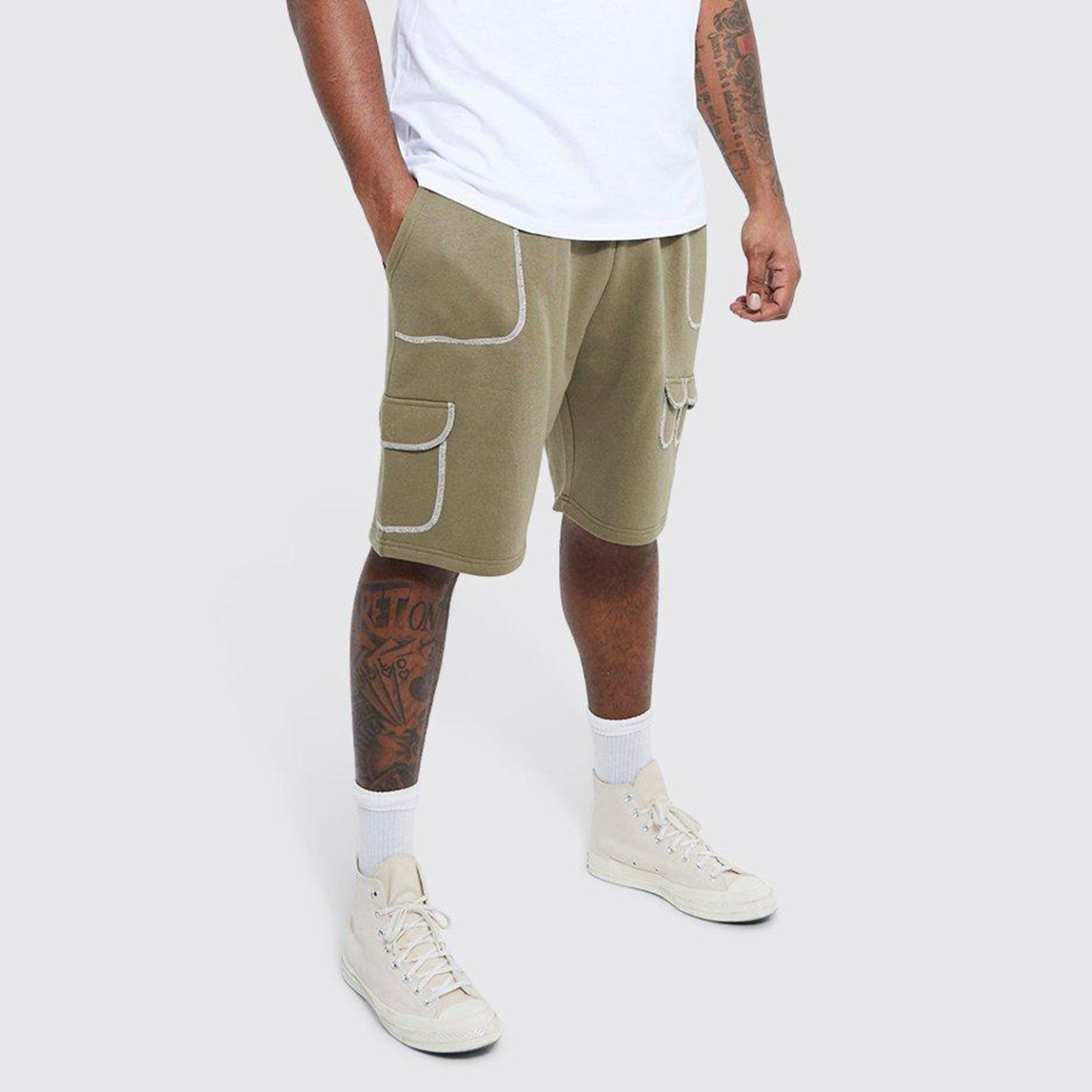 Custom Terry Cargo Shorts with Contrast Stitching – Streetwear Utility Design, Multi-Pocket, OEM/ODM