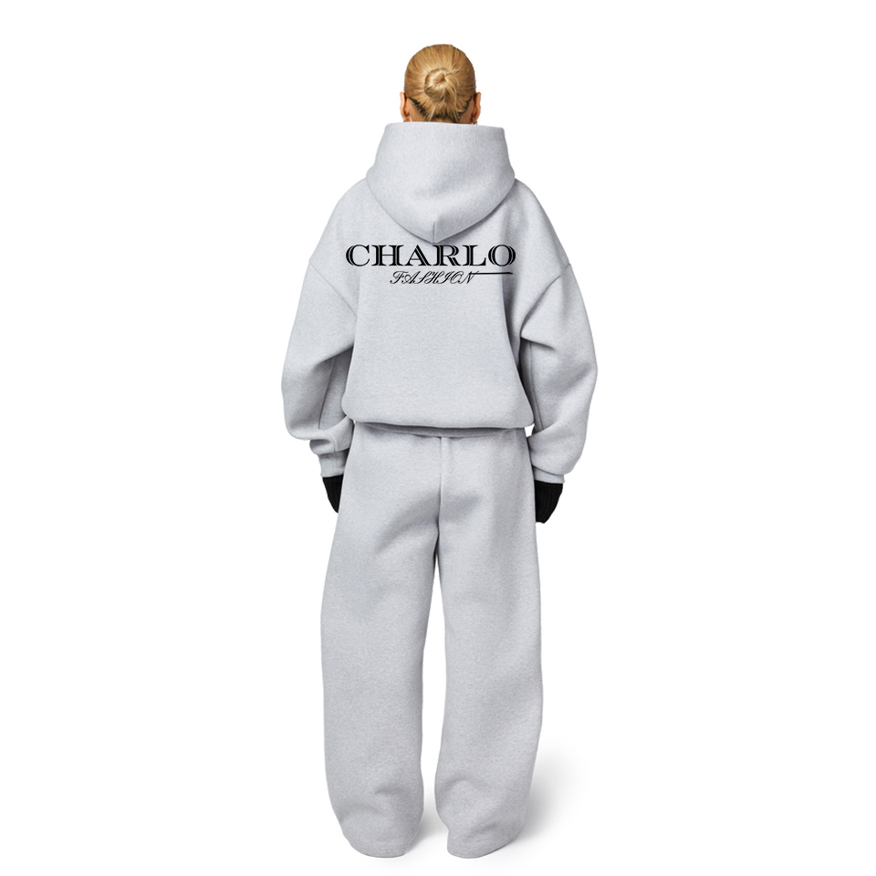 Classic Gray Oversized Tracksuit – Relaxed Hoodie & Wide-Leg Sweatpants, Customizable