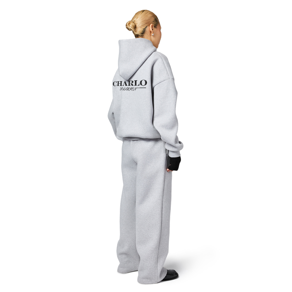 Classic Gray Oversized Tracksuit – Relaxed Hoodie & Wide-Leg Sweatpants, Customizable