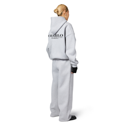 Classic Gray Oversized Tracksuit – Relaxed Hoodie & Wide-Leg Sweatpants, Customizable