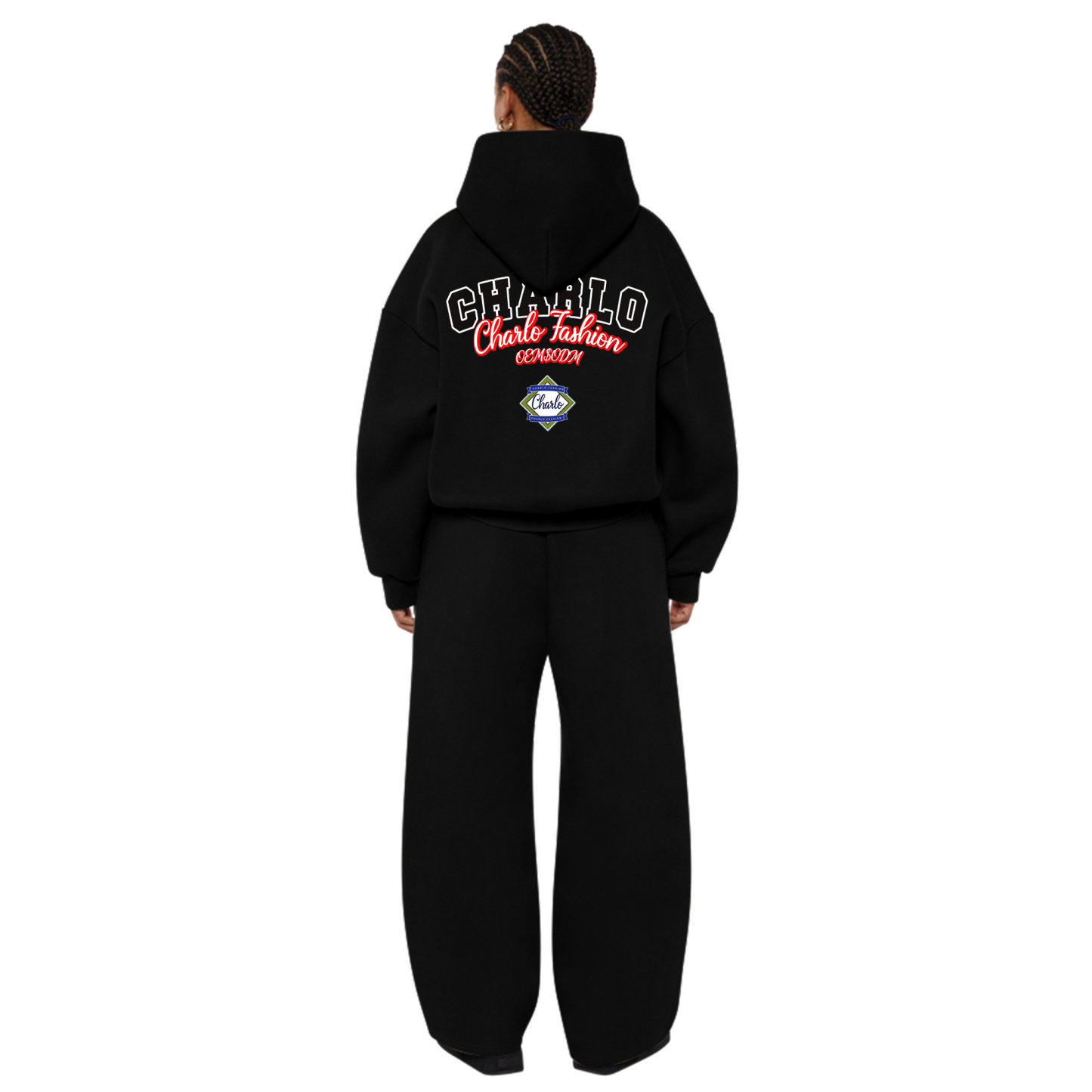 Premium Black Streetwear Tracksuit – Relaxed Fit Hoodie & Wide-Leg Sweatpants, Customizable