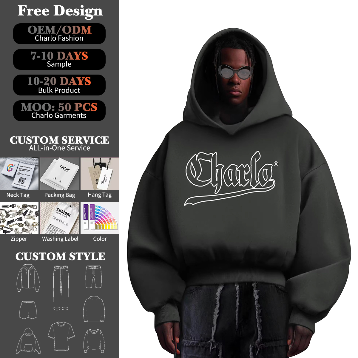 Custom Short-Length Heavyweight Hoodie – Multiple Colors & Finishes