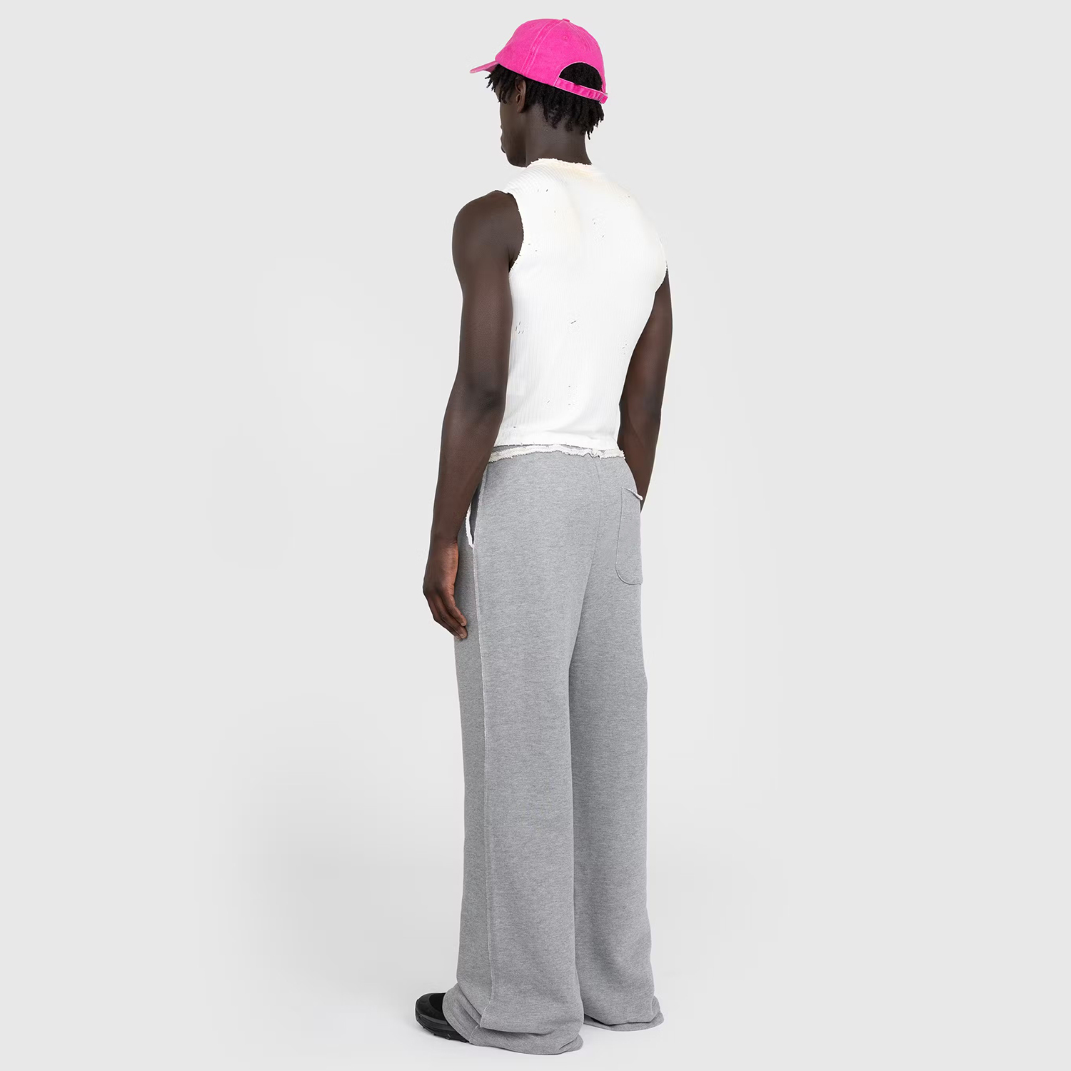 Light Grey Wide-Leg Sweatpants | Frayed Back Pocket | Customizable