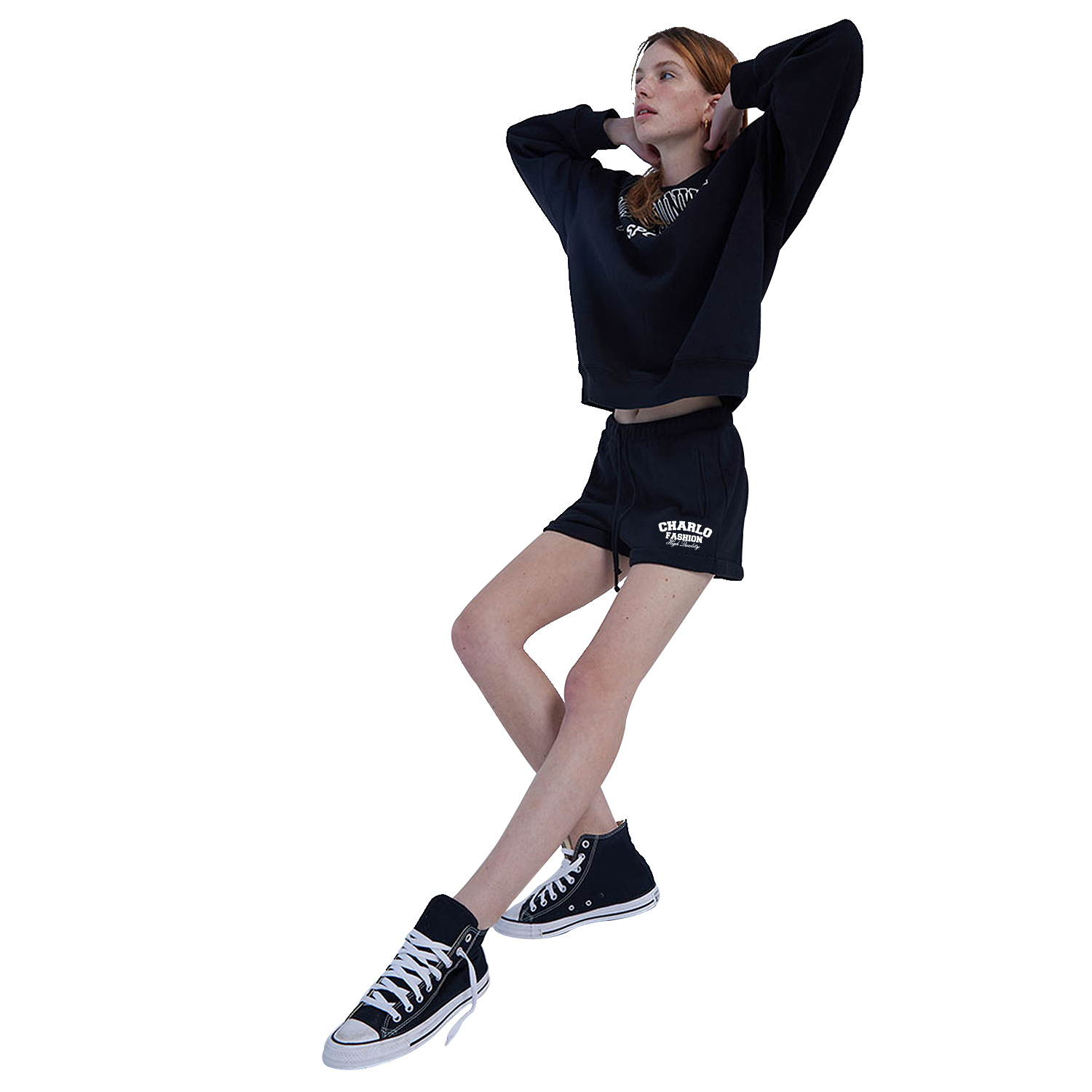 Navy Sweatshirt & Shorts Set | Casual Streetwear | Customizable Logo