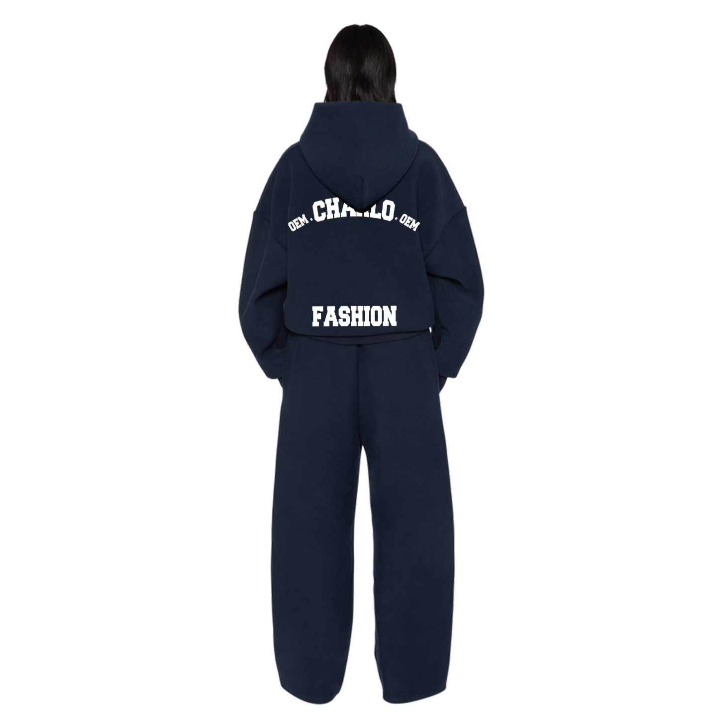 Navy Hoodie & Wide-Leg Pants Set | Streetwear | Customizable Logo