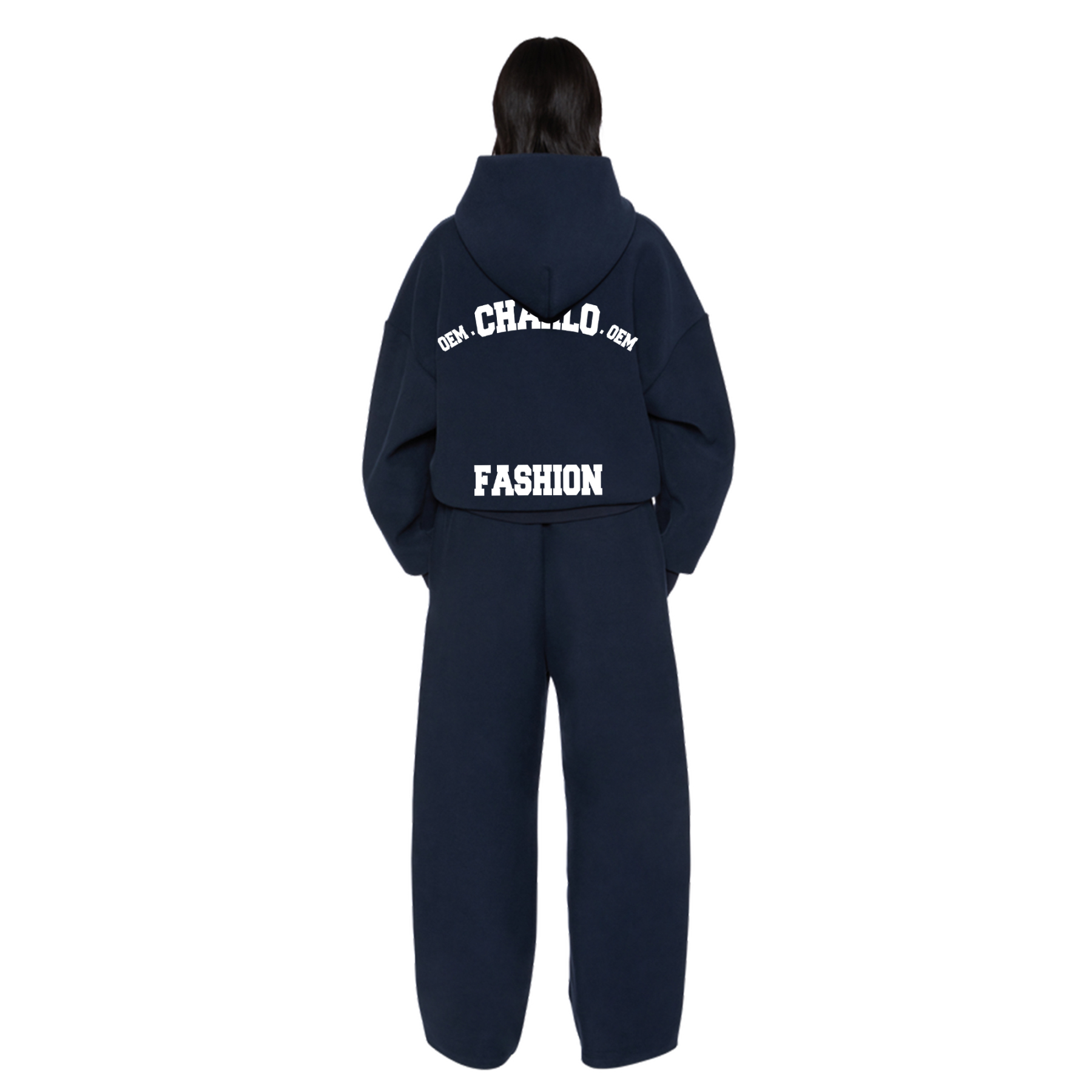 Navy Hoodie & Wide-Leg Pants Set | Streetwear | Customizable Logo