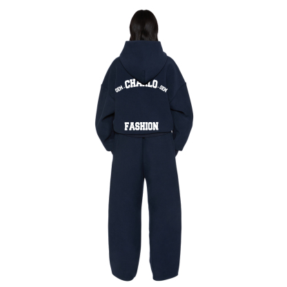 Navy Hoodie & Wide-Leg Pants Set | Streetwear | Customizable Logo
