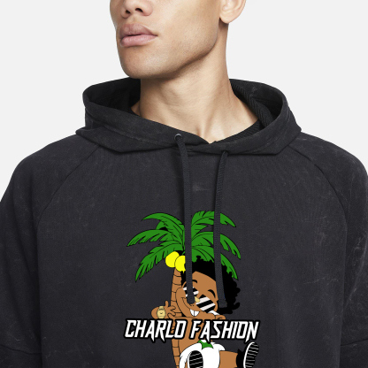 Black Washed Hoodie & Shorts Set | Customizable Streetwear