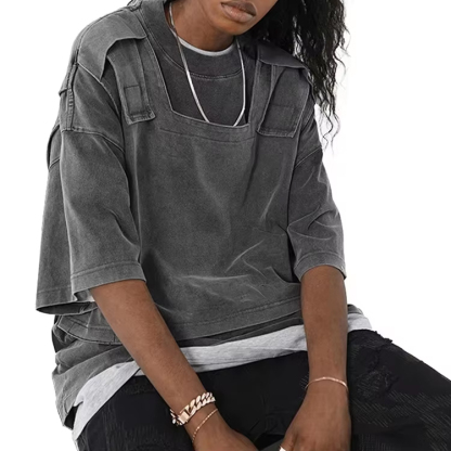 Vintage Washed Layered Streetwear T-Shirt | Custom Fashion Tee | OEM/ODM Garment Manufacturer