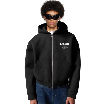 Custom Grey Zip-Up Hoodie | Oversized Streetwear Hooded Sweatshirt | OEM Private Label Manufacturer