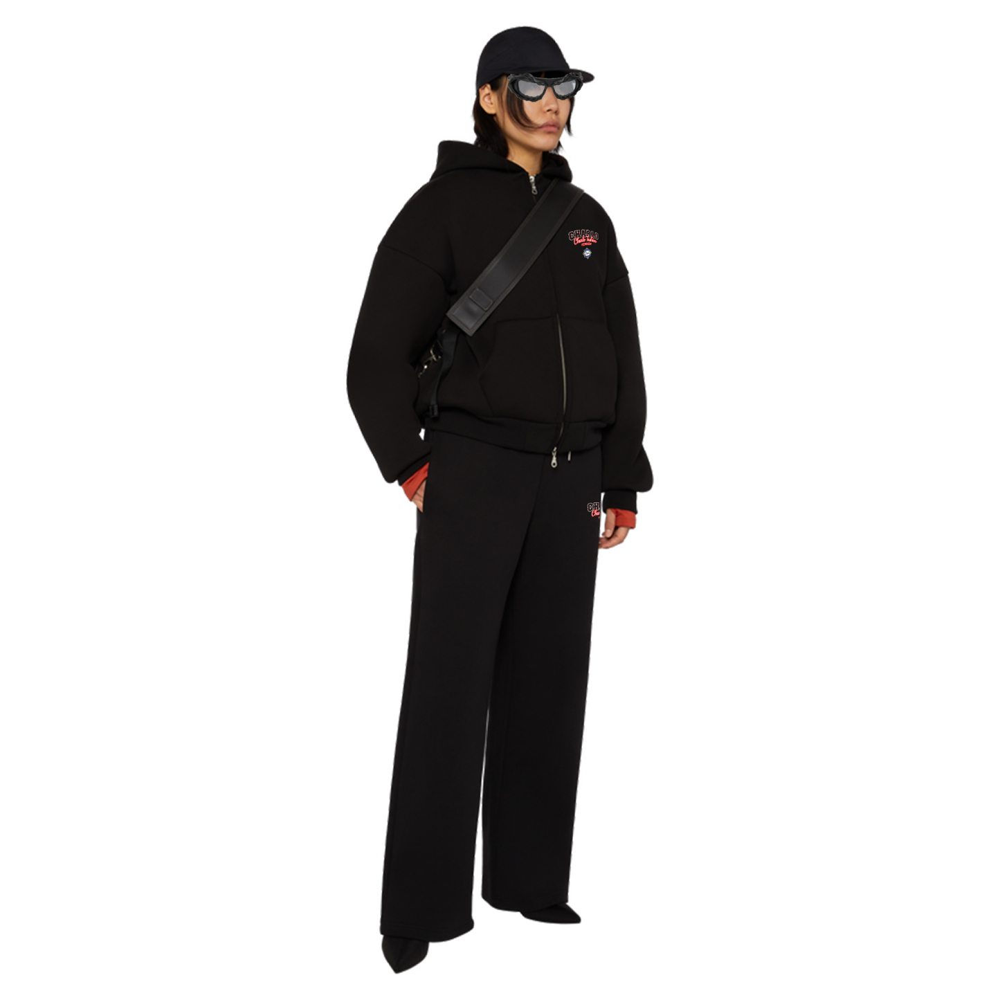 Premium Black Streetwear Tracksuit – Relaxed Fit Zip Hoodie & Wide-Leg Sweatpants, Customizable