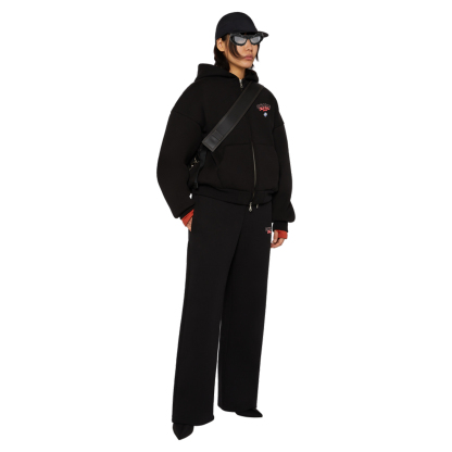 Premium Black Streetwear Tracksuit – Relaxed Fit Zip Hoodie & Wide-Leg Sweatpants, Customizable